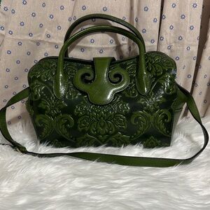 Elegant Green Embossed Handbag